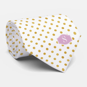 monogram gouden en witte poka - dots patronen stropdas