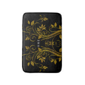 Monogram Gouden en Zwarte Bloemen Swirl Badmat (Voorkant Verticaal)