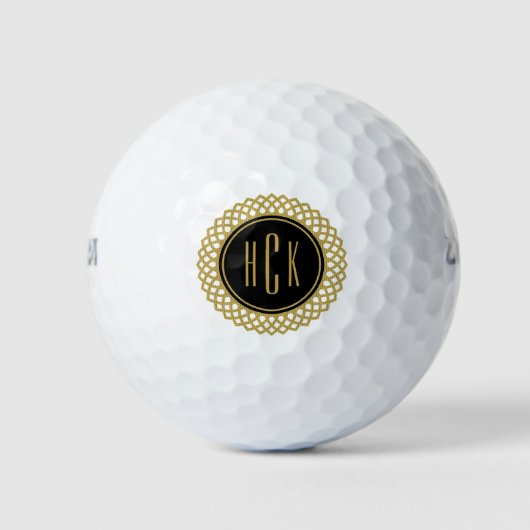 Monogram Gouden En Zwarte Cirkel Frame Golfballen (Voorkant)
