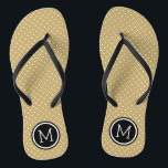 Monogram gouden en zwarte kleine Stippen Teenslippers<br><div class="desc">Aangepast afgedrukte flip flop sandalen met een schattig meisjespokpuntpatroon en je aangepaste monogram of andere tekst in een cirkelvormige lijst. Klik aanpassen het om tekstdoopvonten en kleuren te veranderen of uw eigen afbeeldingen toe te voegen om unieke één van een soortontwerp te creëer!</div>