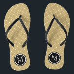 Monogram gouden en zwarte kleine Stippen Teenslippers<br><div class="desc">Aangepast afgedrukte flip flop sandalen met een schattig meisjespokpuntpatroon en je aangepaste monogram of andere tekst in een cirkelvormige lijst. Klik aanpassen het om tekstdoopvonten en kleuren te veranderen of uw eigen afbeeldingen toe te voegen om unieke één van een soortontwerp te creëer!</div>