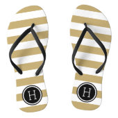 Monogram gouden en zwarte preppy Stripes Teenslippers (Voetbed)