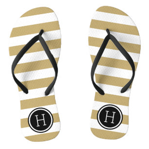 Monogram gouden en zwarte preppy Stripes Teenslippers
