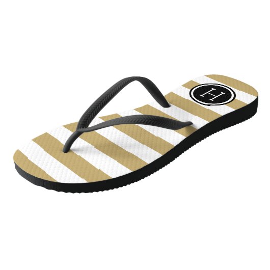 Monogram gouden en zwarte preppy Stripes Teenslippers (Schuin)