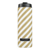 Monogram gouden en zwarte preppy Stripes Thermosbeker (Voorkant)