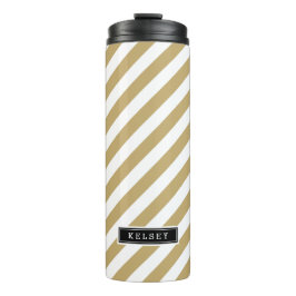 Monogram gouden en zwarte preppy Stripes Thermosbeker