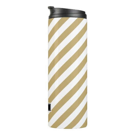Monogram gouden en zwarte preppy Stripes Thermosbeker (Geroteerd rechts)