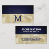 Monogram | Gouden Folie | Blauwe Metallic Textuur Visitekaartje (Voorkant / Achterkant)