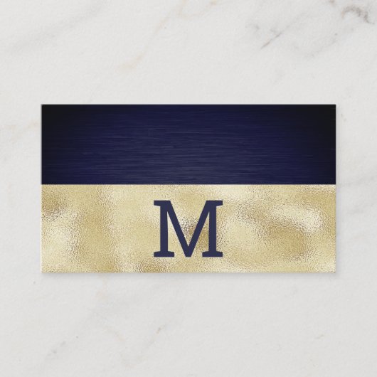 Monogram | Gouden Folie | Blauwe Metallic Textuur Visitekaartje (Voorkant)