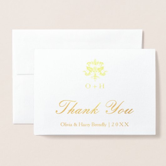 Monogram Gouden Folie Bruiloft Dank u Wenskaart Folie Kaarten (Voorkant met envelop)