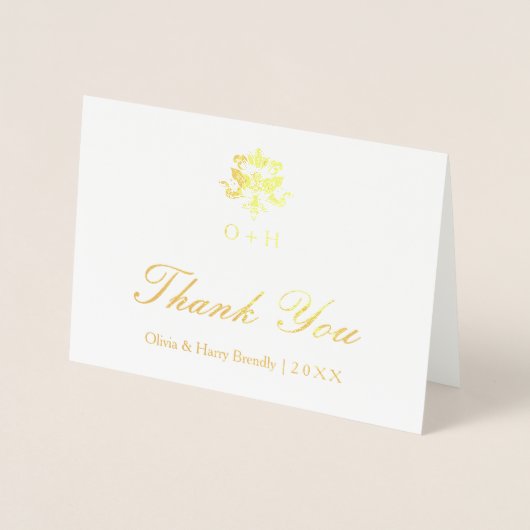 Monogram Gouden Folie Bruiloft Dank u Wenskaart Folie Kaarten (Voorkant)