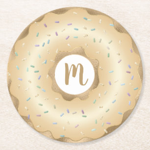 Monogram gouden folie donut script vet luxe ronde kartonnen onderzetter