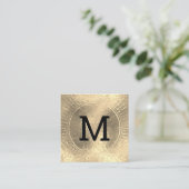 Monogram | Gouden Folie| Zwarte Marmer Vierkante Visitekaartje (Staand voorkant)