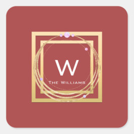 Monogram Gouden Frame Minimalisme Geometrie Roos Vierkante Sticker