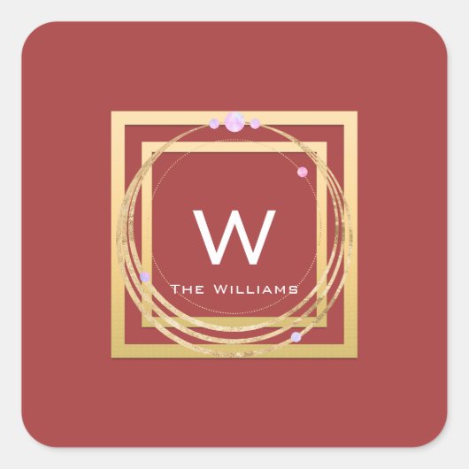 Monogram Gouden Frame Minimalisme Geometrie Roos Vierkante Sticker (Voorkant)