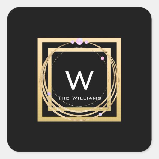 Monogram Gouden Frame Minimalisme Geometrie Vierkante Sticker (Voorkant)
