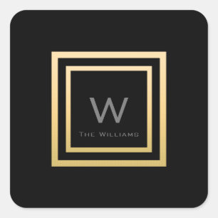 Monogram Gouden Frame Minimalisme VIP Bruiloft Vierkante Sticker