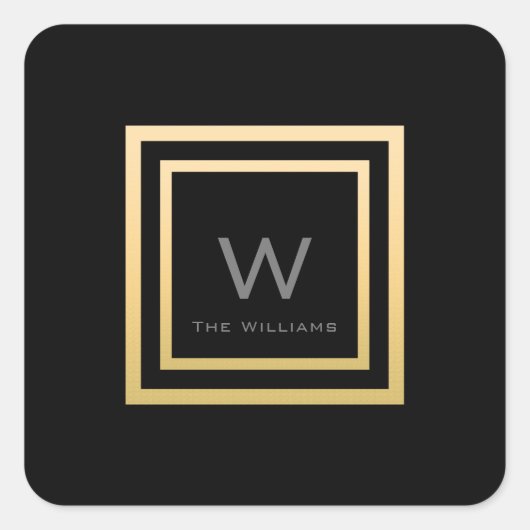 Monogram Gouden Frame Minimalisme VIP Bruiloft Vierkante Sticker (Voorkant)
