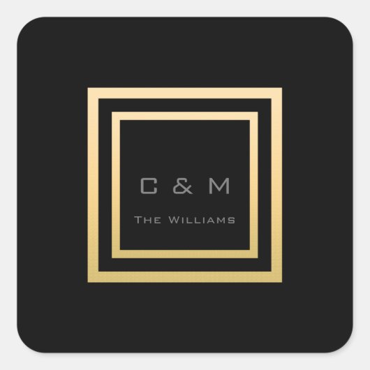 Monogram Gouden Frame Minimalisme VIP Bruiloft Vierkante Sticker (Voorkant)