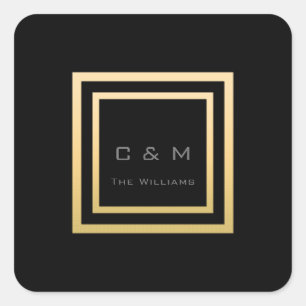Monogram Gouden Frame Minimalisme VIP Bruiloft Vierkante Sticker