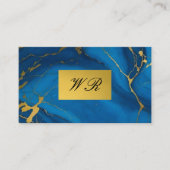 Monogram gouden glitter blauw marmer visitekaartje (Voorkant)