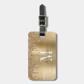 Monogram Gouden Glitter Drip Geborsteld Metaal Bagagelabel (Voorkant verticaal)