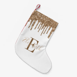 Monogram Gouden Glitter Drips Wit Kleine Kerstsok