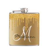 Monogram Gouden Glitter Druppelt Girly Heupfles (Voorkant)