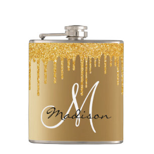 Monogram Gouden Glitter Druppelt Girly Heupfles