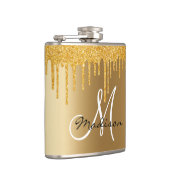 Monogram Gouden Glitter Druppelt Girly Heupfles (Rechts)