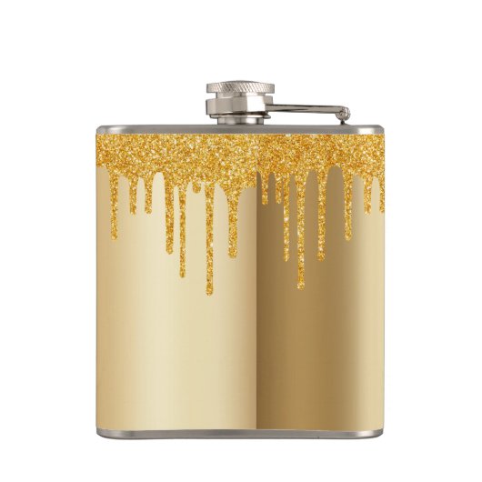Monogram Gouden Glitter Druppelt Girly Heupfles (Achterkant)