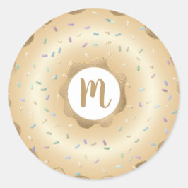 Monogram gouden glitter fonkelende donut sprinkles ronde sticker