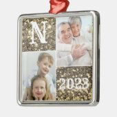 Monogram Gouden Glitter Foto Kerst Vakantie Metalen Ornament (Links)