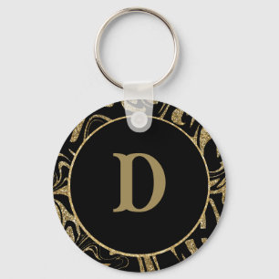 Monogram Gouden Glitter Sparkle & zwart stijlvol Sleutelhanger