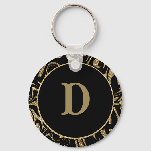 Monogram Gouden Glitter Sparkle & zwart stijlvol Sleutelhanger (Voorkant)