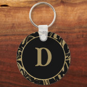 Monogram Gouden Glitter Sparkle & zwart stijlvol Sleutelhanger (Voorkant)
