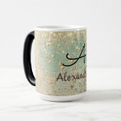 Monogram Gouden Glitter Sterren op Zee Groen Magische Mok (Voorkant links)