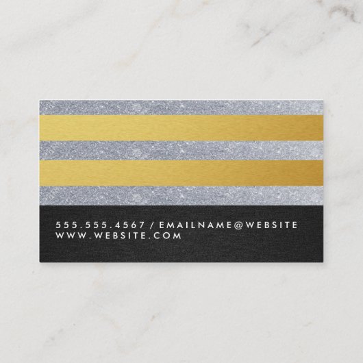 Monogram Gouden Glitter Strepen Visitekaartje (Achterkant)