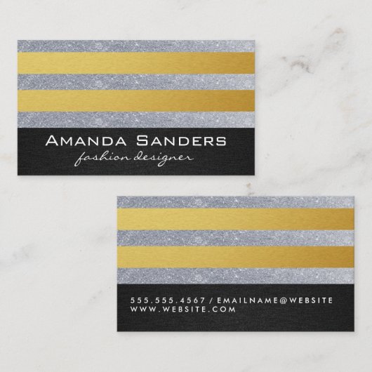 Monogram Gouden Glitter Strepen Visitekaartje (Voorkant / Achterkant)