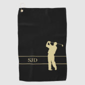 Monogram Gouden Golfer op Zwart Golfhanddoek (Voorkant)