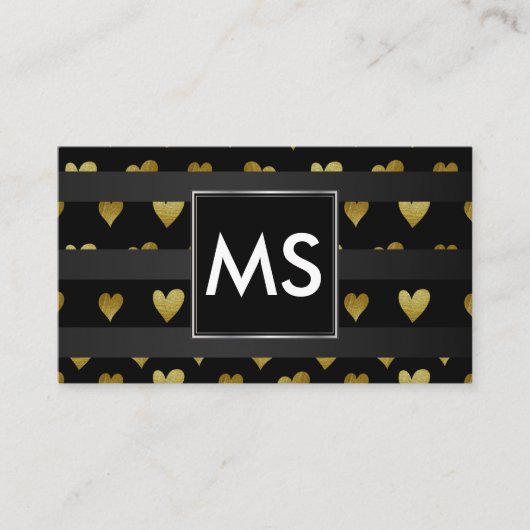 Monogram | Gouden Harten | Strepen Visitekaartje (Voorkant)