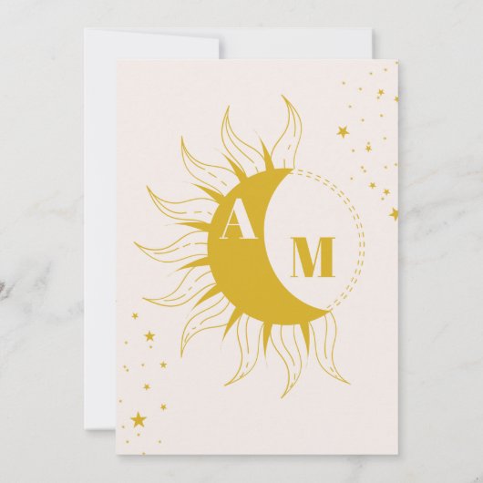 Monogram Gouden Hemelse Bruiloft Kaart (Achterkant)