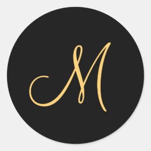 Monogram, gouden initiaal M op zwart Ronde Sticker