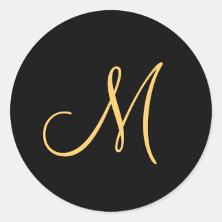 Monogram, gouden initiaal M op zwart Ronde Sticker