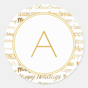 Monogram Gouden Kerstmis Typografie Trendy Ronde Sticker