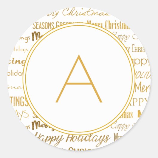 Monogram Gouden Kerstmis Typografie Trendy Ronde Sticker (Voorkant)