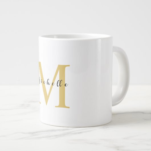 Monogram Gouden Kleur Jouw naam Speciaal Geschenk Grote Koffiekop (Voorkant rechts)