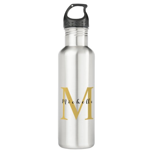 Monogram Gouden Kleur Jouw naam Speciaal Geschenk  Waterfles (Voorkant)