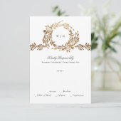 Monogram | Gouden krans Classic Elegant Bruiloft RSVP Kaartje (Staand voorkant)