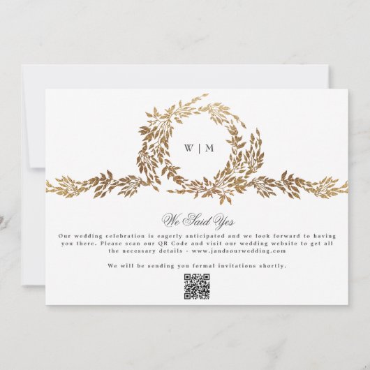 Monogram Gouden Krans Collage Foto Bruiloft Save The Date (Achterkant)